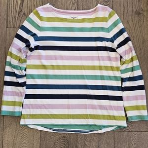 Joules Boatneck T-shirt Sz 12/XL White with Green Blue Pink Stripes